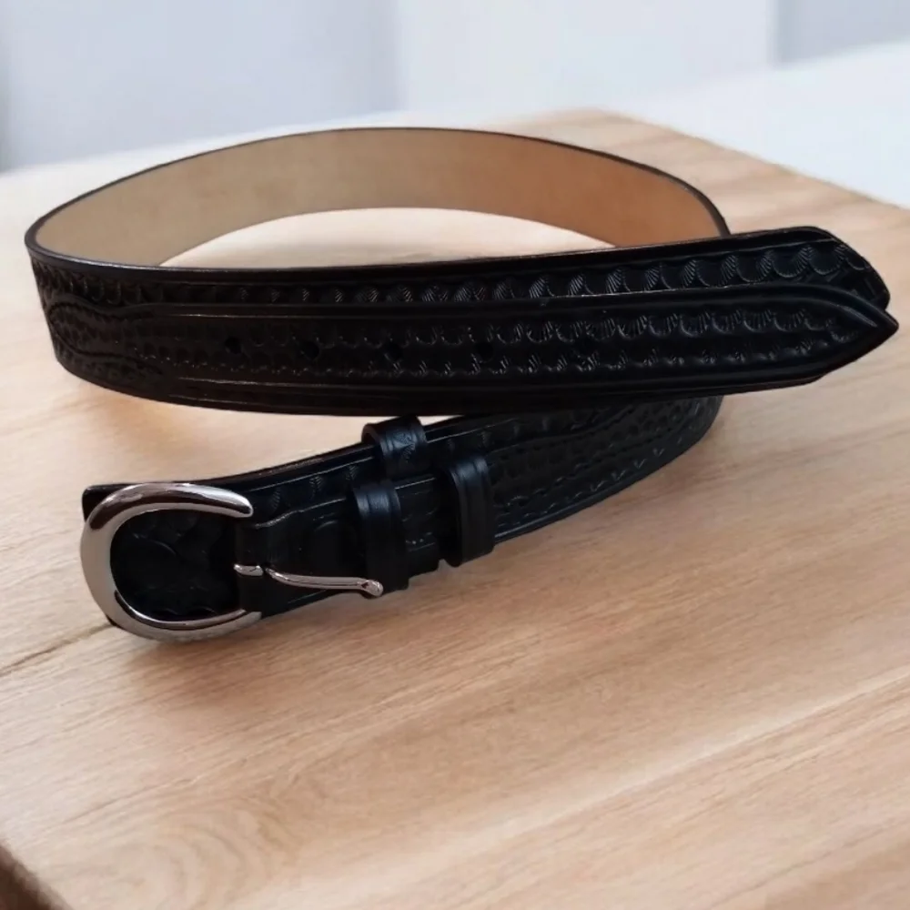 Men's Dutyman Basketweave Style Black Leather Belt with Silver Buckle Size 40